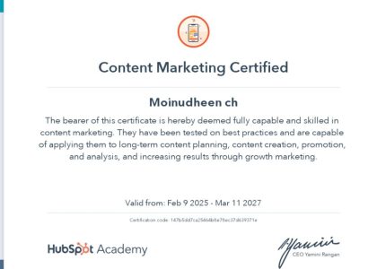 Hubspot Content Marketing Certificate
